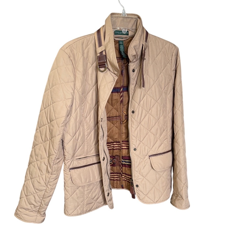 Lauren Ralph Lauren Quilted Barn Jacket Womens M Tan Equestrian Town & Country - Picture 3 of 10